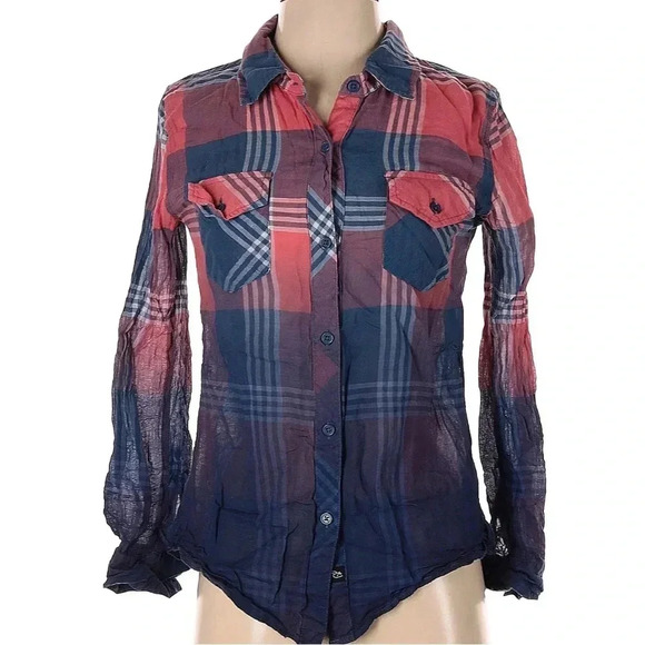 Rails Ashton Red & Blue Ombre Dye Button Down Cotton Blouse Size XS - Picture 3 of 6